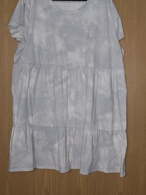 Light Blue Tie-Dye Short Sleeve Mini Dress - Tiered Casual Style